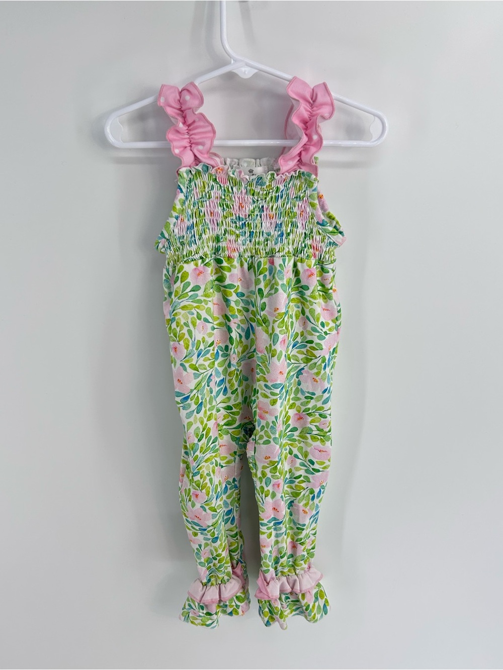Marie Nicole Clothong Smocked Floral Girls' Ruffle Jumpsuit - 18/24 months